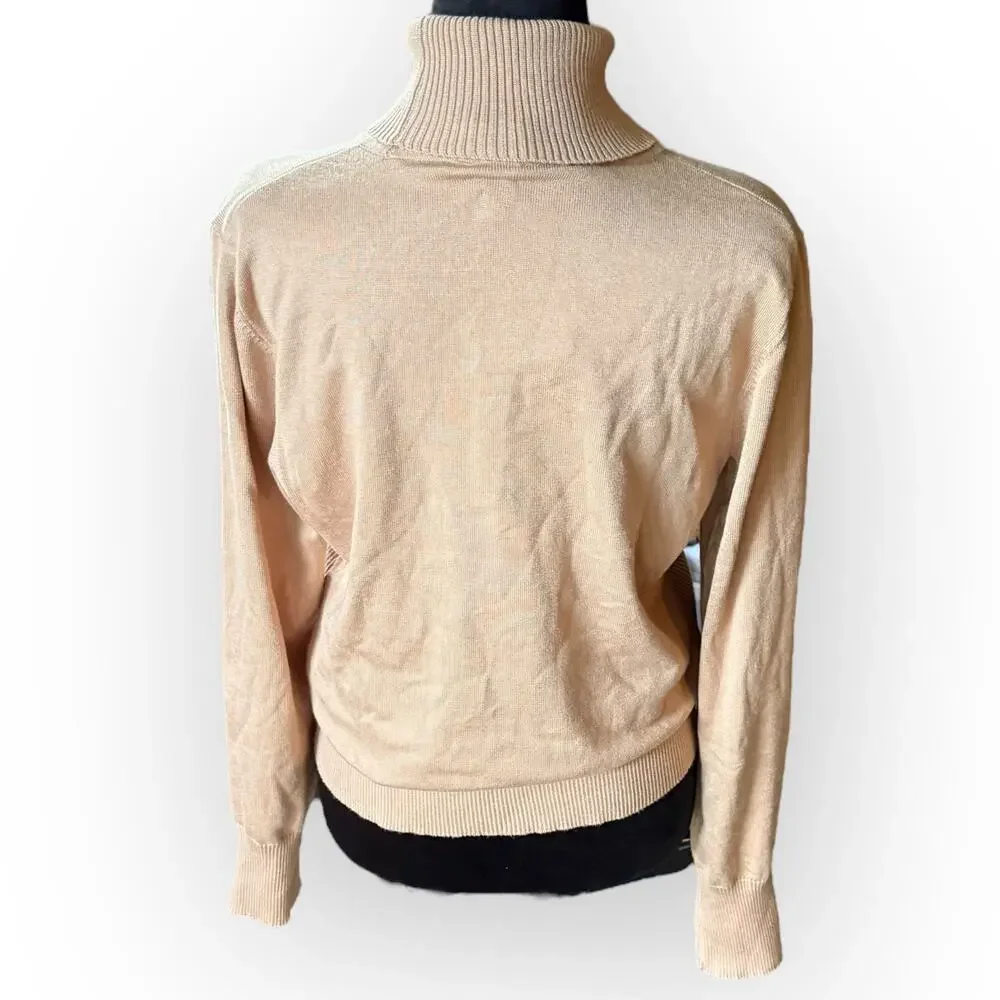 Telluride Women's Tan Knit Turtleneck Sweater with Side Ribbing Size Large - NWT
